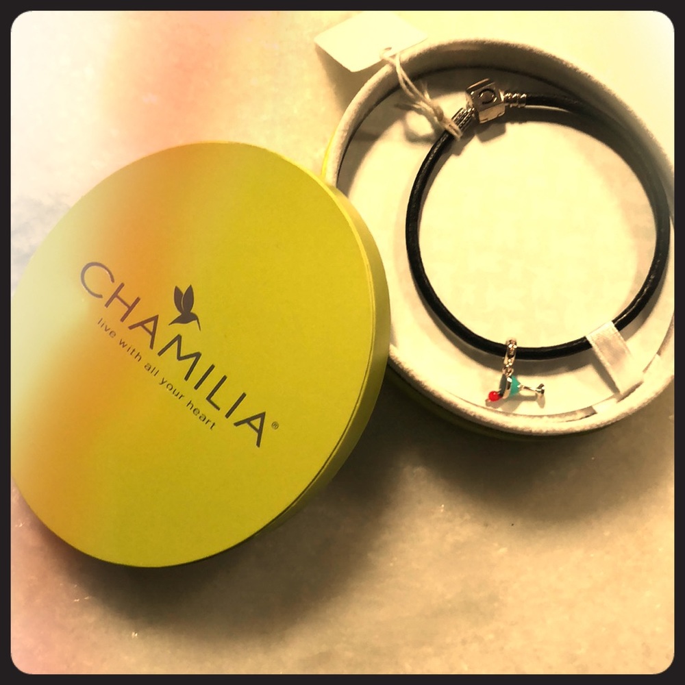 NWT Chamilia Leather Bracelet Martini Charm